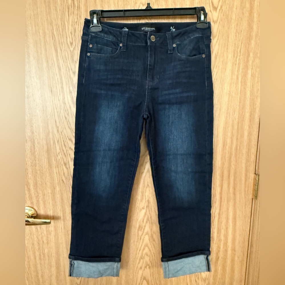 Liverpool The Capri Dark Blue Cropped Denim Capri Jeans